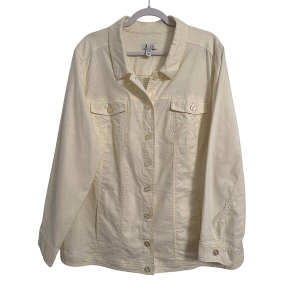 Denim & Co Women's 2X Cottagecore Linen Stretch Button Casual Cream Shacket Chic - Picture 1 of 13